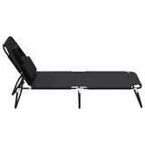 Folding Sun Lounger Black Oxford Fabric and Powder-coated Steel