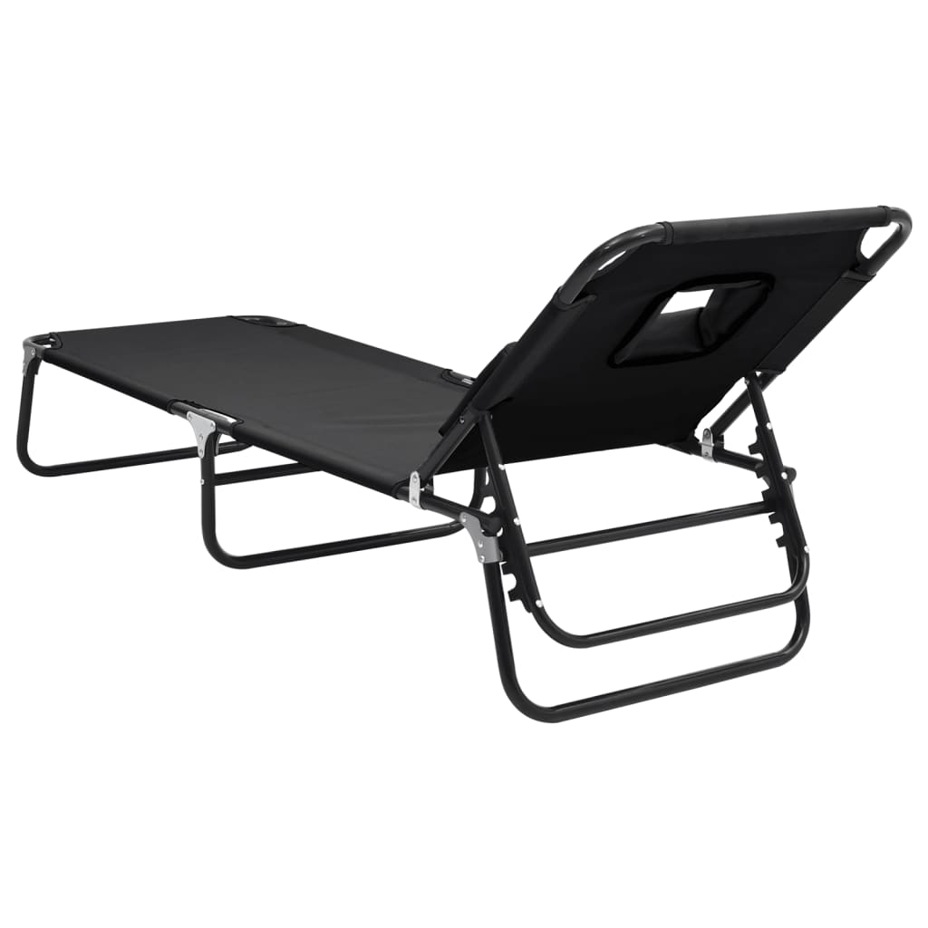 Folding Sun Lounger Black Oxford Fabric and Powder-coated Steel
