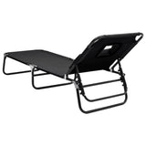 Folding Sun Lounger Black Oxford Fabric and Powder-coated Steel - 45-Degree Angle