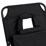 Folding Sun Lounger Black Oxford Fabric and Powder-coated Steel - Low Angle