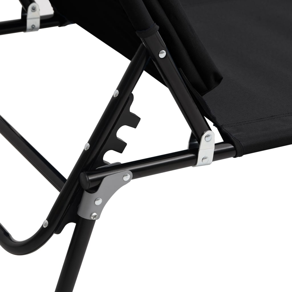 Folding Sun Lounger Black Oxford Fabric and Powder-coated Steel