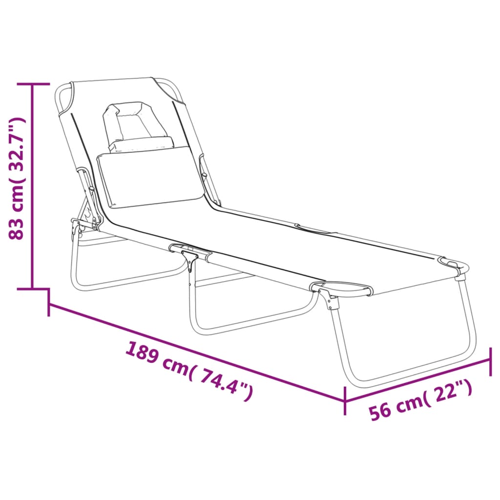 Folding Sun Lounger Black Oxford Fabric and Powder-coated Steel