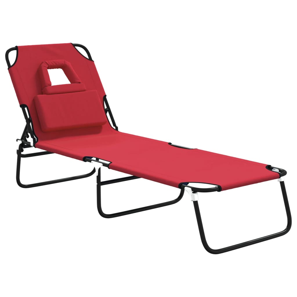 Folding Sun Lounger Red Oxford Fabric and Powder-coated Steel