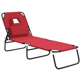 Folding Sun Lounger Red Oxford Fabric and Powder-coated Steel - Front View