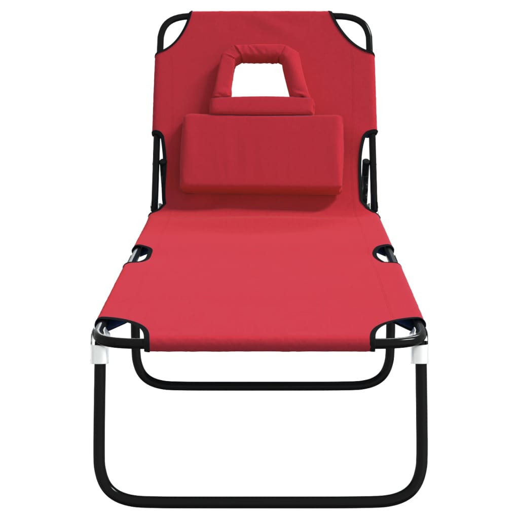 Folding Sun Lounger Red Oxford Fabric and Powder-coated Steel