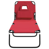 Folding Sun Lounger Red Oxford Fabric and Powder-coated Steel