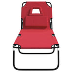 Folding Sun Lounger Red Oxford Fabric and Powder-coated Steel