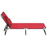 Folding Sun Lounger Red Oxford Fabric and Powder-coated Steel
