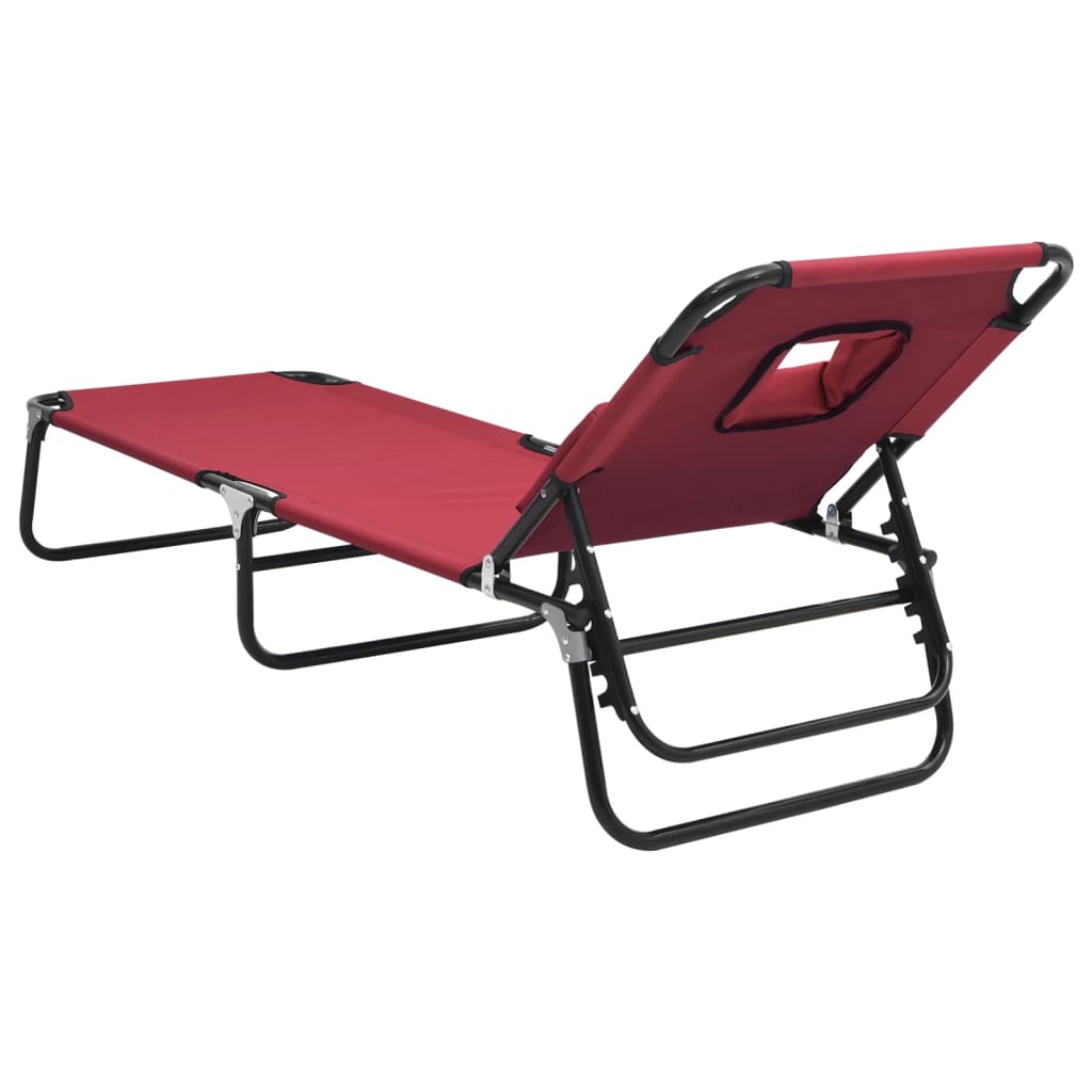 Folding Sun Lounger Red Oxford Fabric and Powder-coated Steel