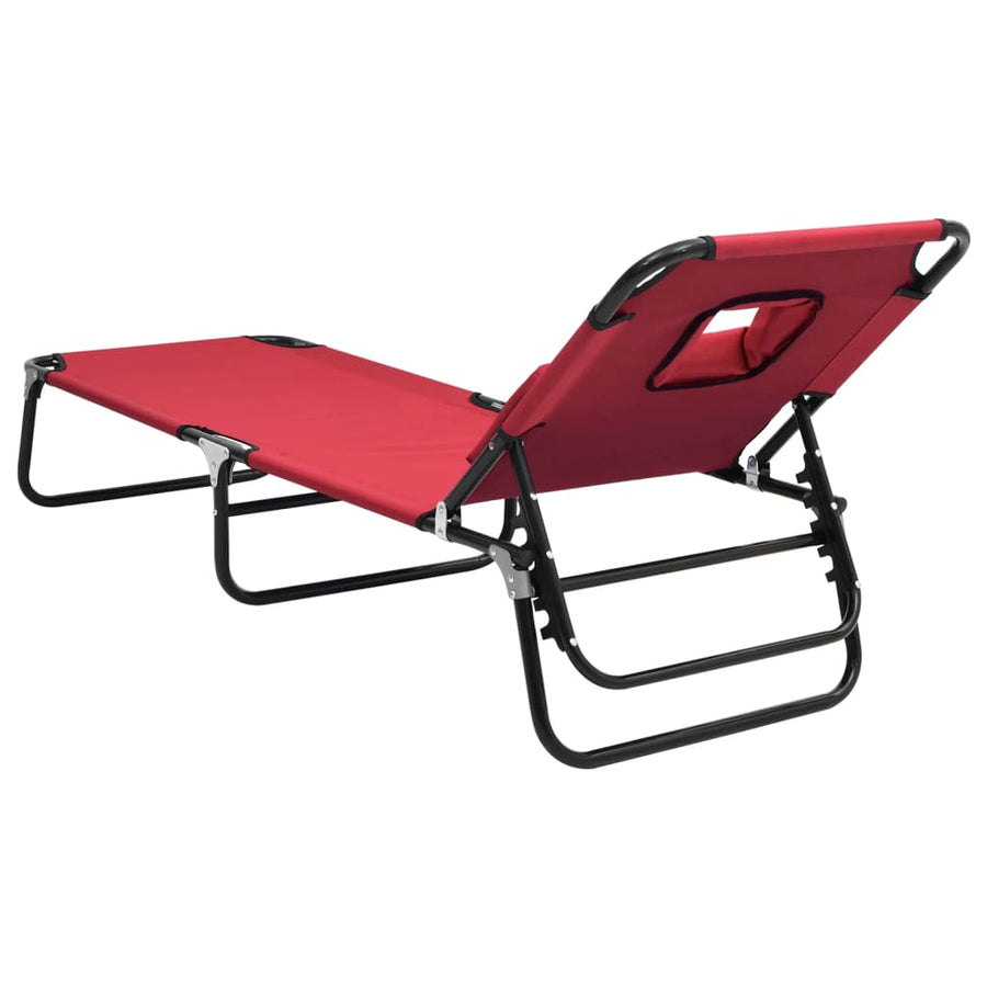 Folding Sun Lounger Red Oxford Fabric and Powder-coated Steel