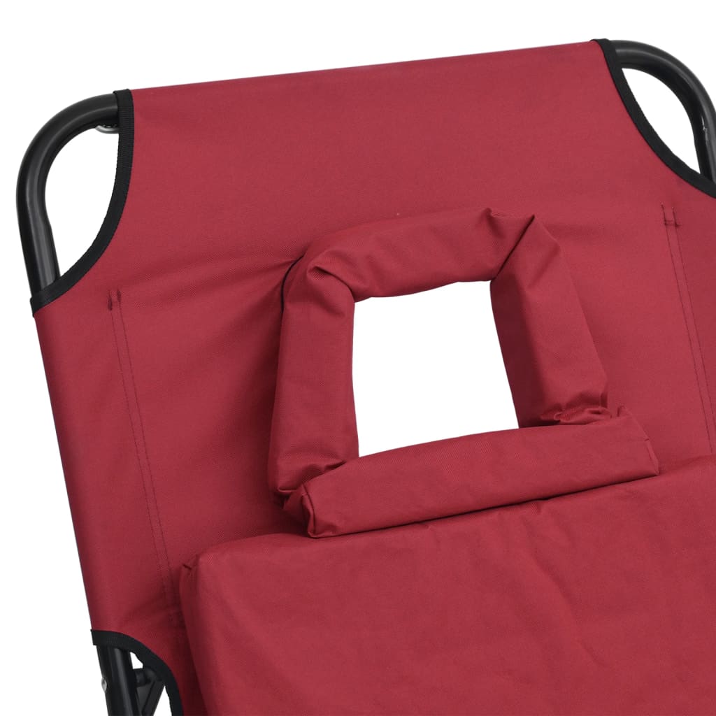 Folding Sun Lounger Red Oxford Fabric and Powder-coated Steel