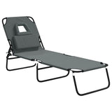 Folding Sun Lounger Grey Oxford Fabric and Powder-coated Steel - Front View