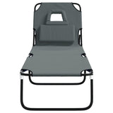 Folding Sun Lounger Grey Oxford Fabric and Powder-coated Steel