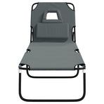 Folding Sun Lounger Grey Oxford Fabric and Powder-coated Steel