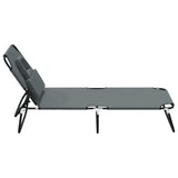 Folding Sun Lounger Grey Oxford Fabric and Powder-coated Steel - Top-Down View