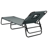 Folding Sun Lounger Grey Oxford Fabric and Powder-coated Steel - 45-Degree Angle