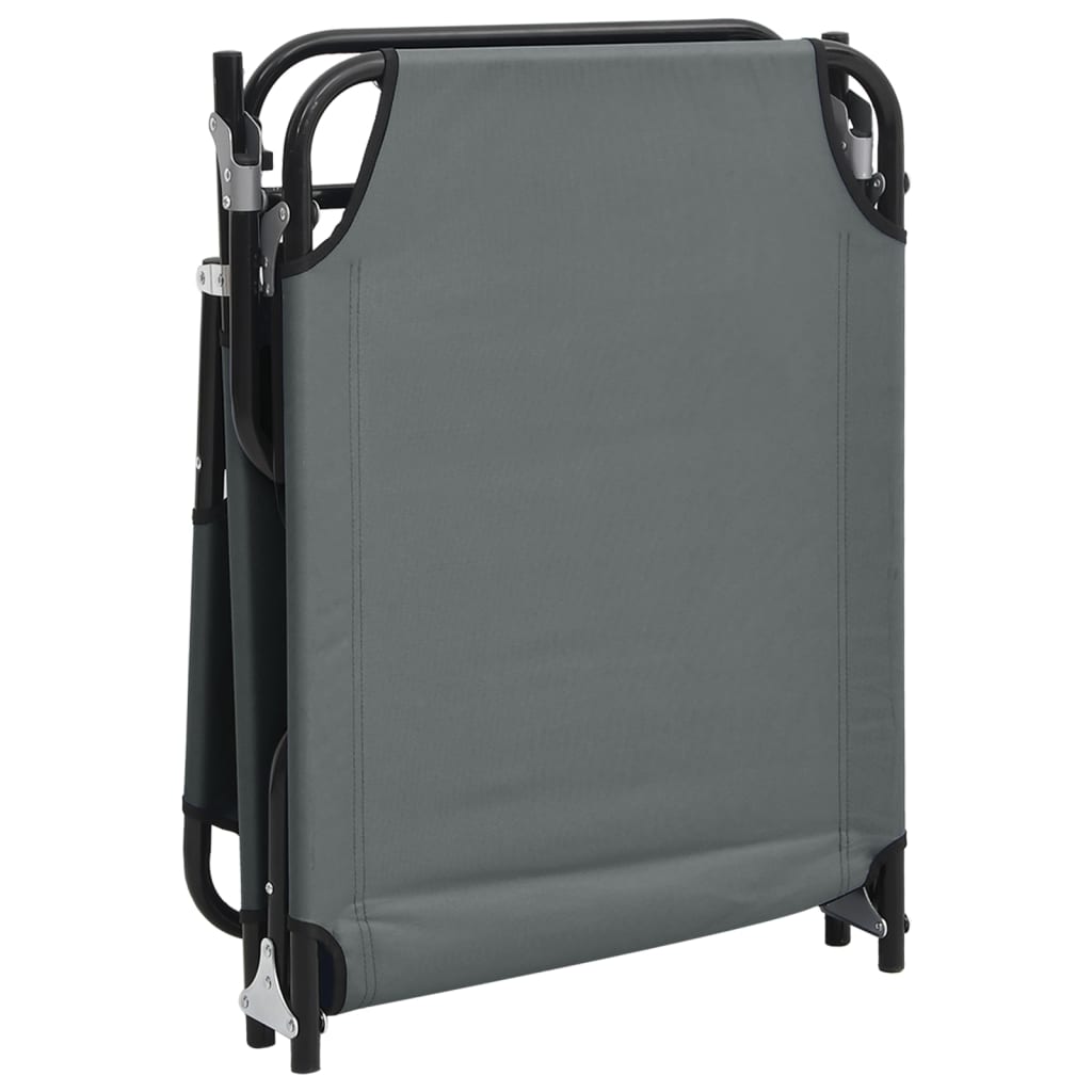 Folding Sun Lounger Grey Oxford Fabric and Powder-coated Steel