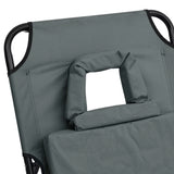 Folding Sun Lounger Grey Oxford Fabric and Powder-coated Steel - Low Angle