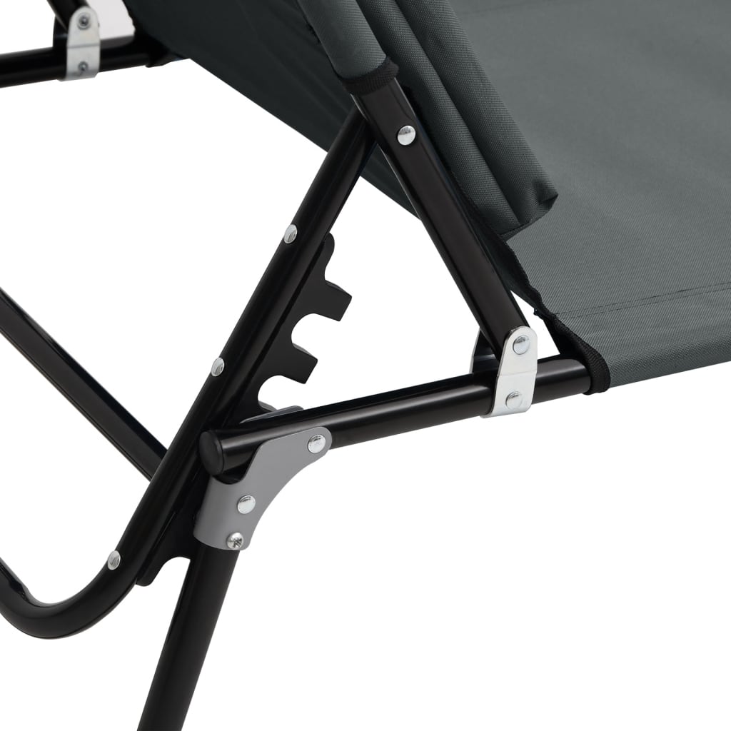 Folding Sun Lounger Grey Oxford Fabric and Powder-coated Steel