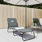Folding Sun Lounger Grey Oxford Fabric and Powder-coated Steel
