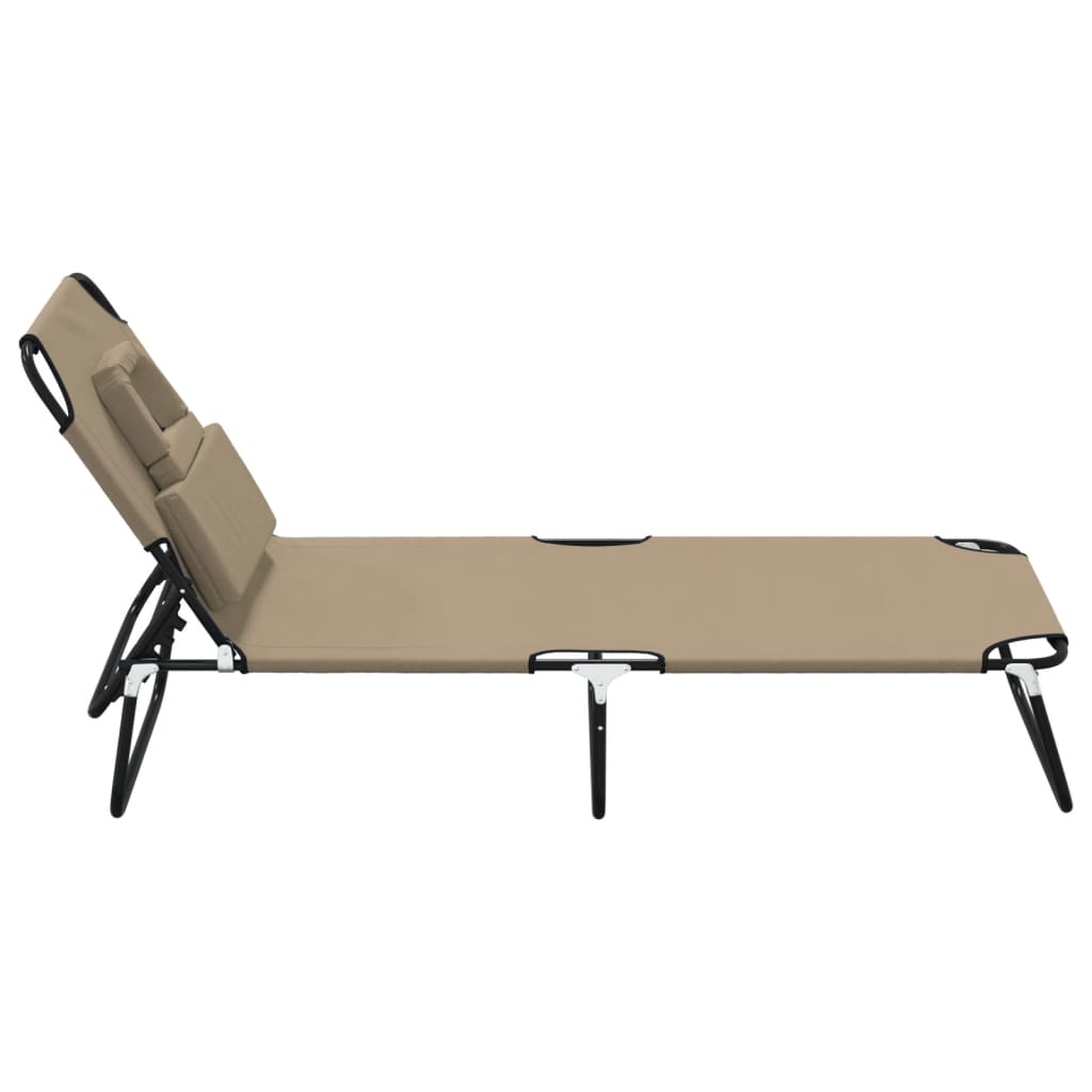 Folding Sun Lounger Taupe Oxford Fabric and Powder-coated Steel