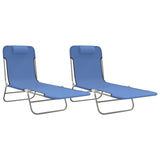 Folding Sun Loungers 2 pcs Blue Textilene and Steel - Front View