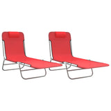 Folding Sun Loungers 2 pcs Red Textilene and Steel - Front View