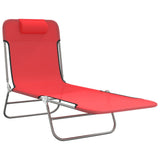 Folding Sun Loungers 2 pcs Red Textilene and Steel - Side View