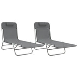 Folding Sun Loungers 2 pcs Grey Textilene and Steel