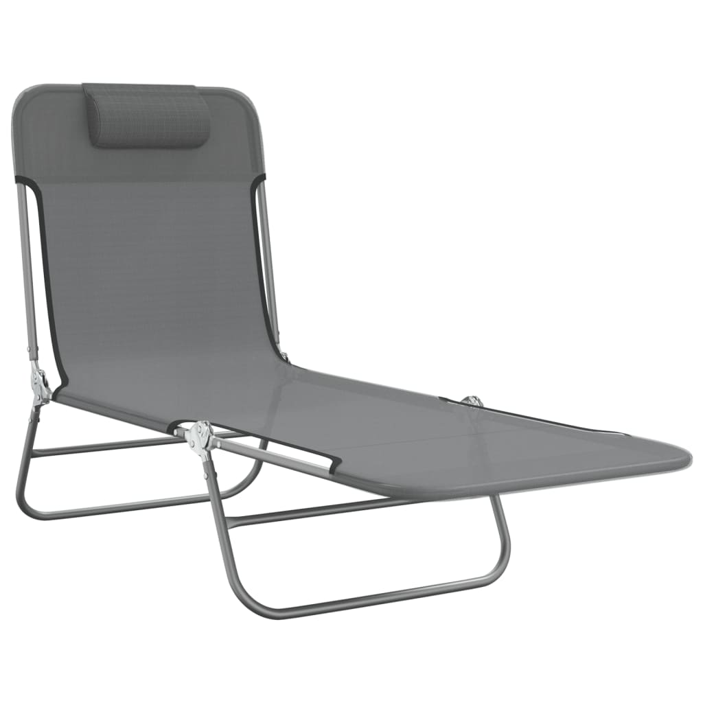 Folding Sun Loungers 2 pcs Grey Textilene and Steel