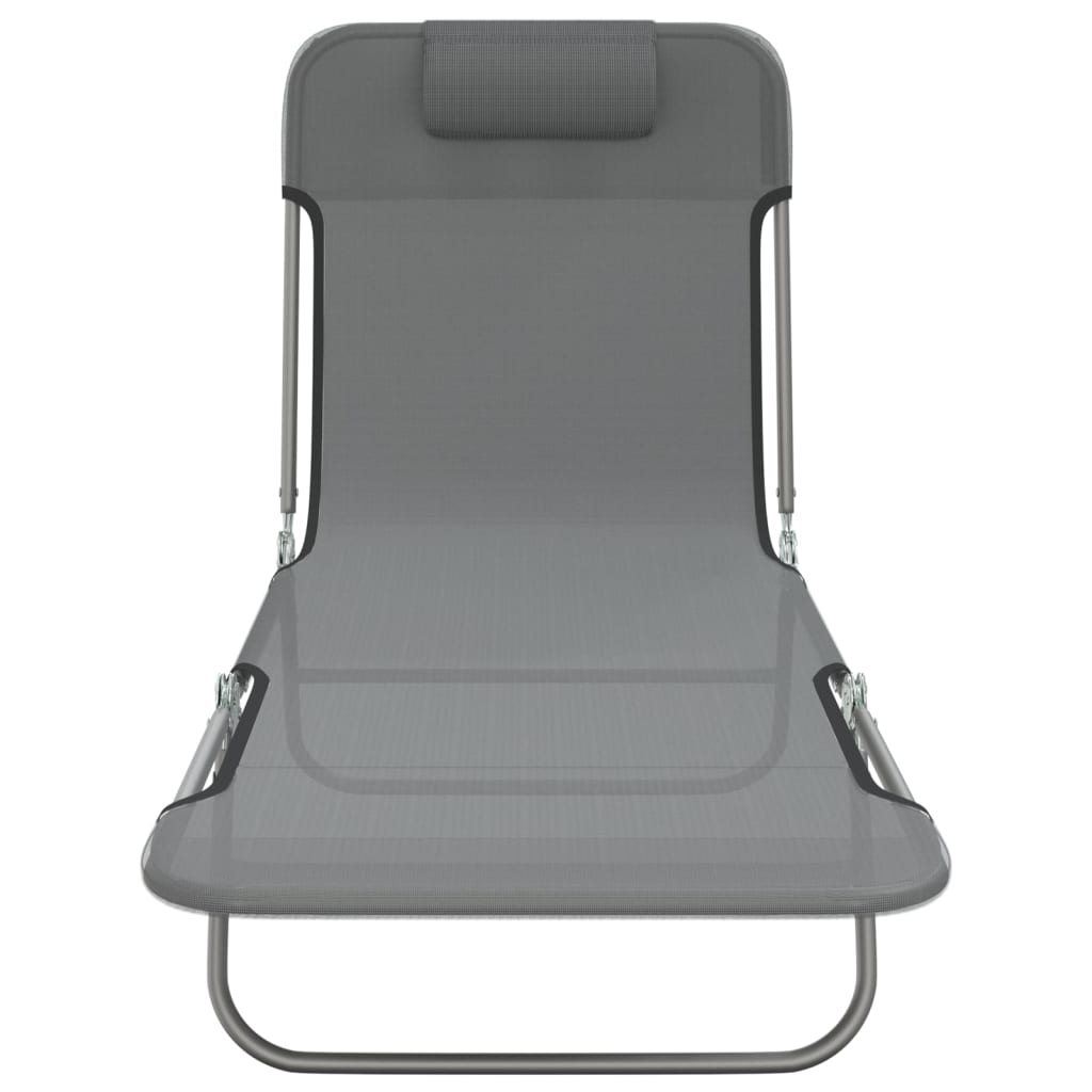 Folding Sun Loungers 2 pcs Grey Textilene and Steel