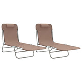 Folding Sun Loungers 2 pcs Brown Textilene and Steel - Front View
