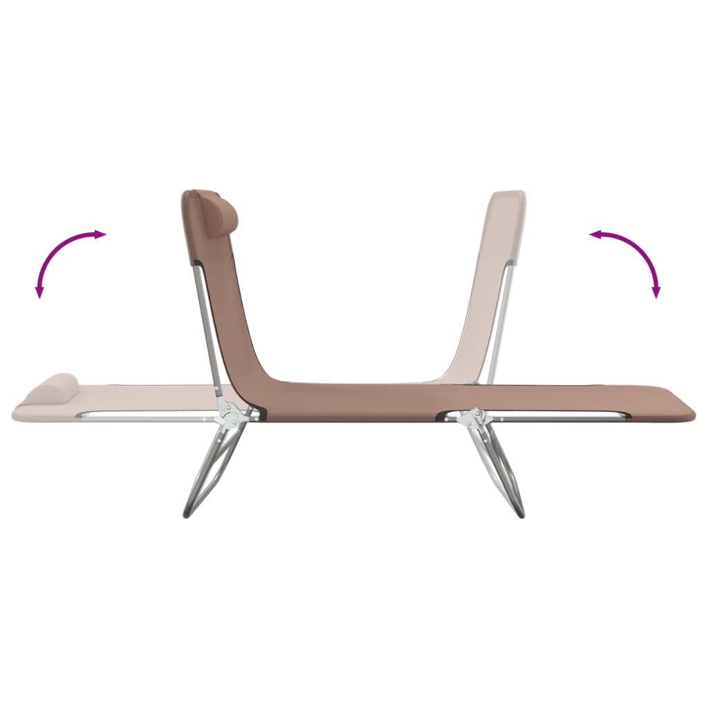 Folding Sun Loungers 2 pcs Brown Textilene and Steel