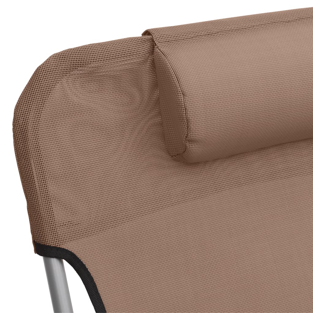 Folding Sun Loungers 2 pcs Brown Textilene and Steel