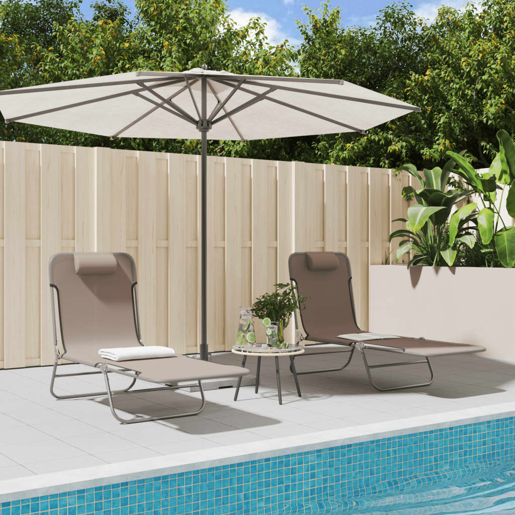Folding Sun Loungers 2 pcs Brown Textilene and Steel