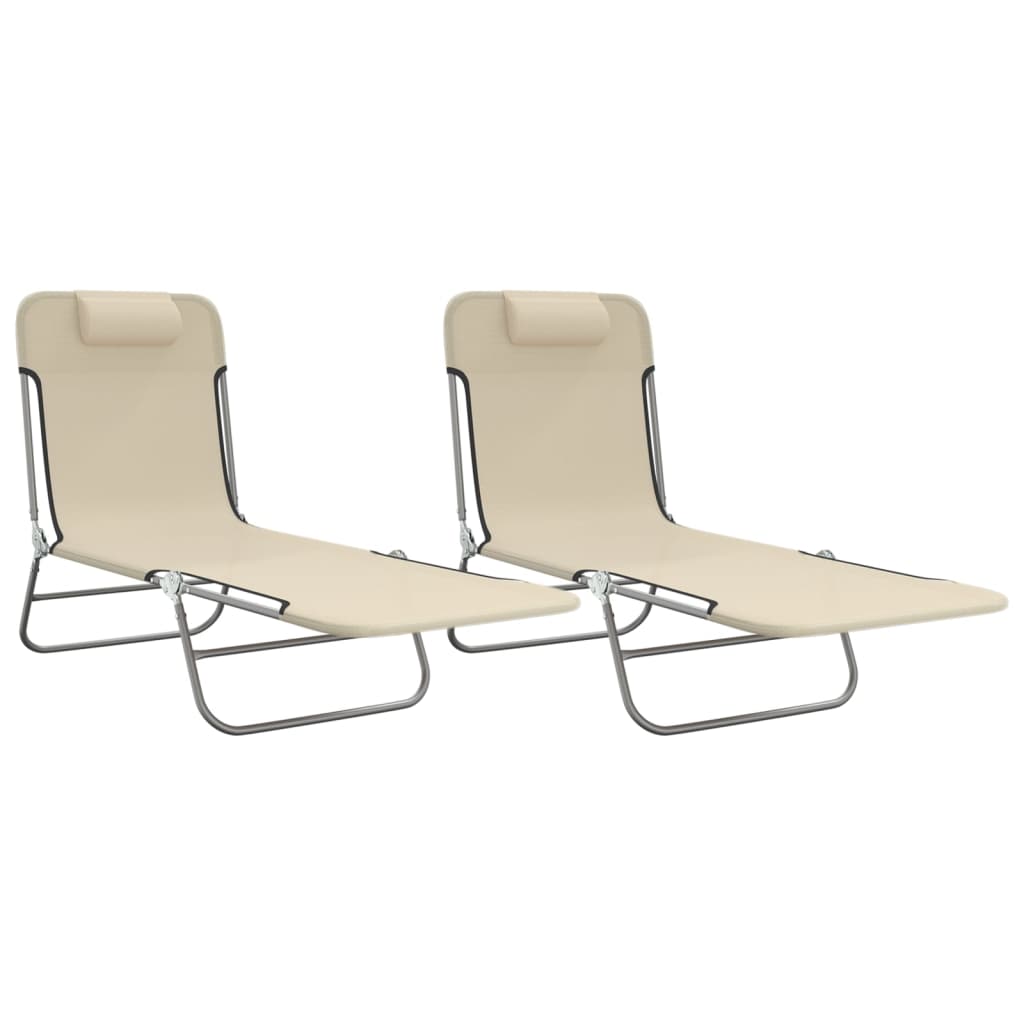 Folding Sun Loungers 2 pcs Cream Textilene and Steel
