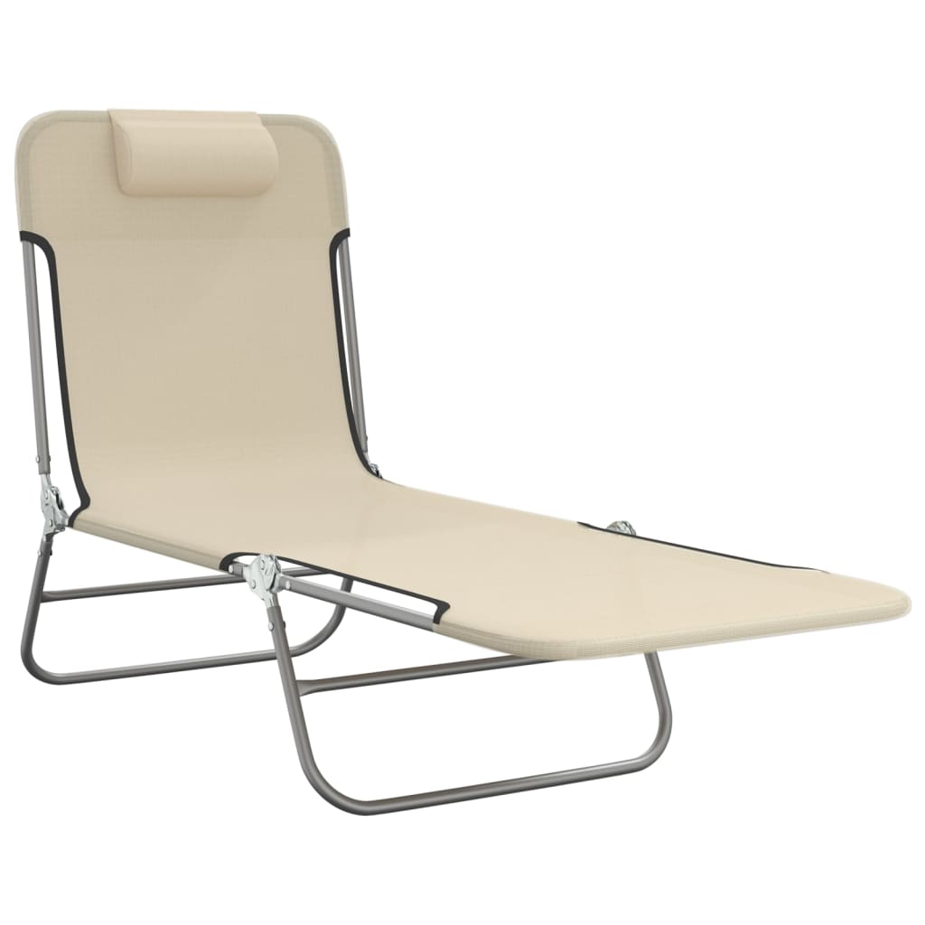 Folding Sun Loungers 2 pcs Cream Textilene and Steel