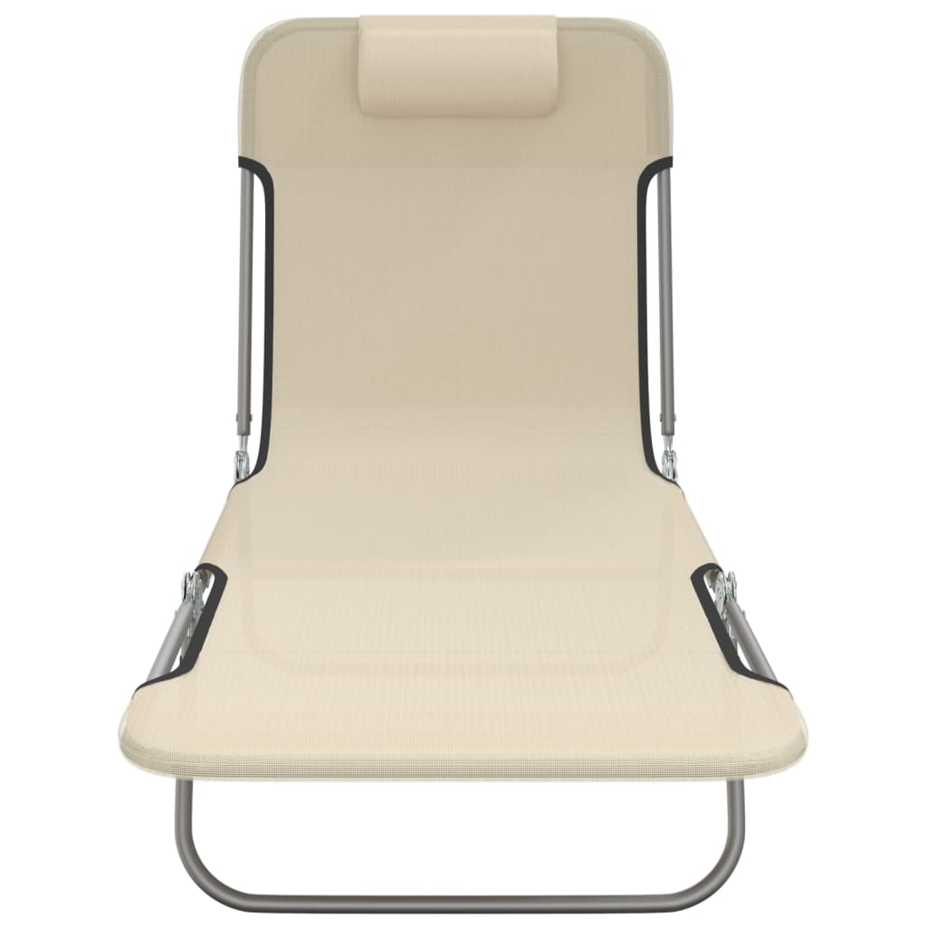 Folding Sun Loungers 2 pcs Cream Textilene and Steel