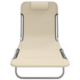 Folding Sun Loungers 2 pcs Cream Textilene and Steel