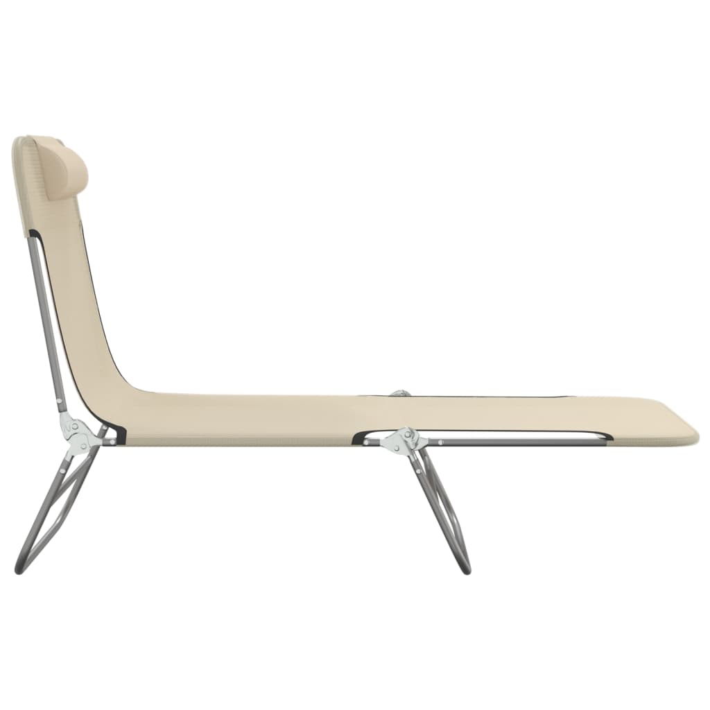 Folding Sun Loungers 2 pcs Cream Textilene and Steel