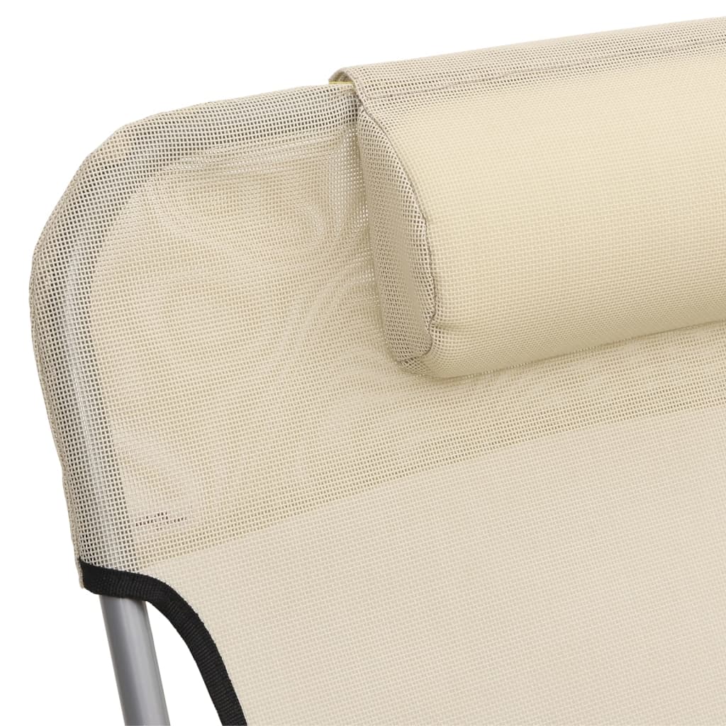 Folding Sun Loungers 2 pcs Cream Textilene and Steel