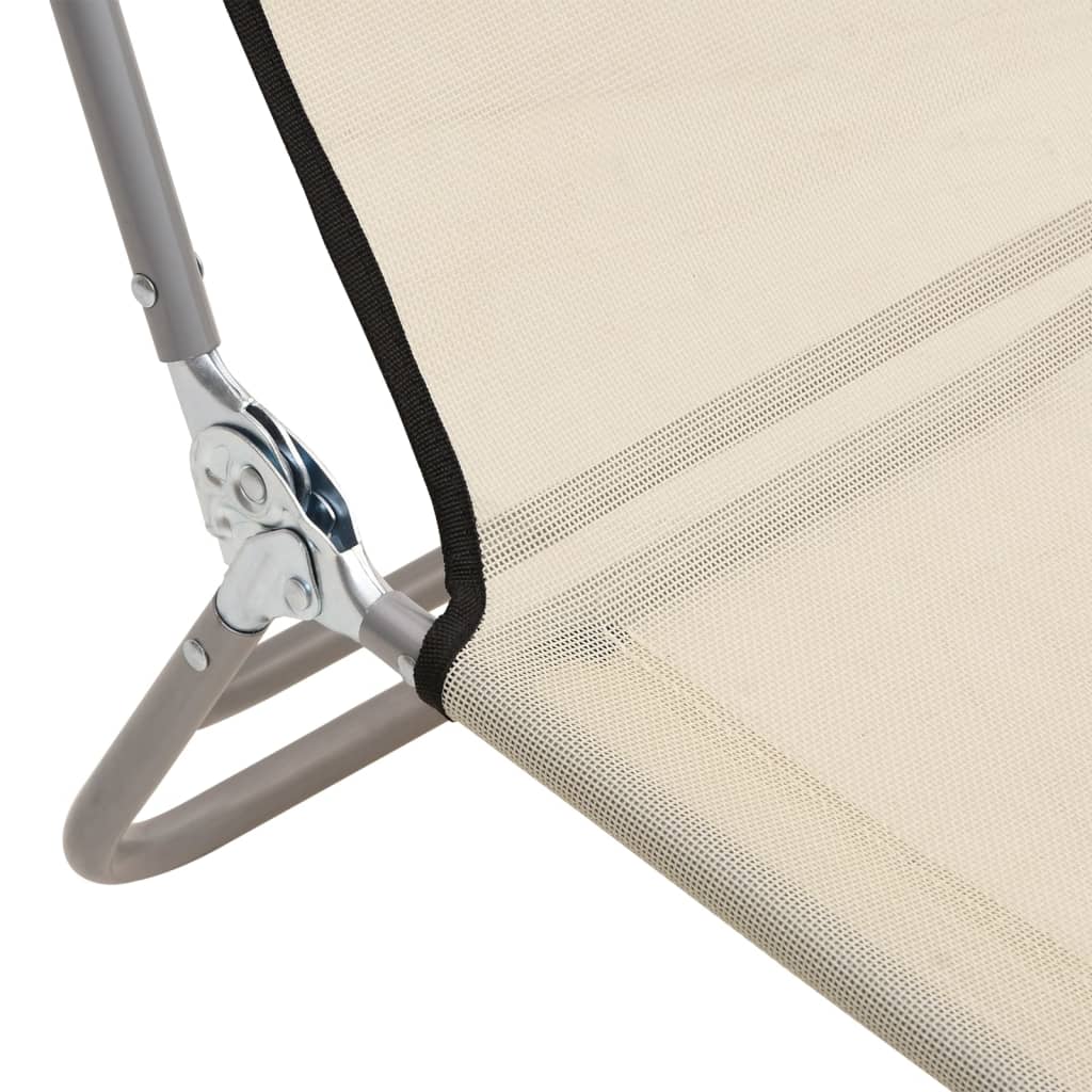 Folding Sun Loungers 2 pcs Cream Textilene and Steel