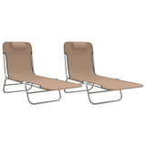 Folding Sun Loungers 2 pcs Taupe Textilene and Steel - Front View