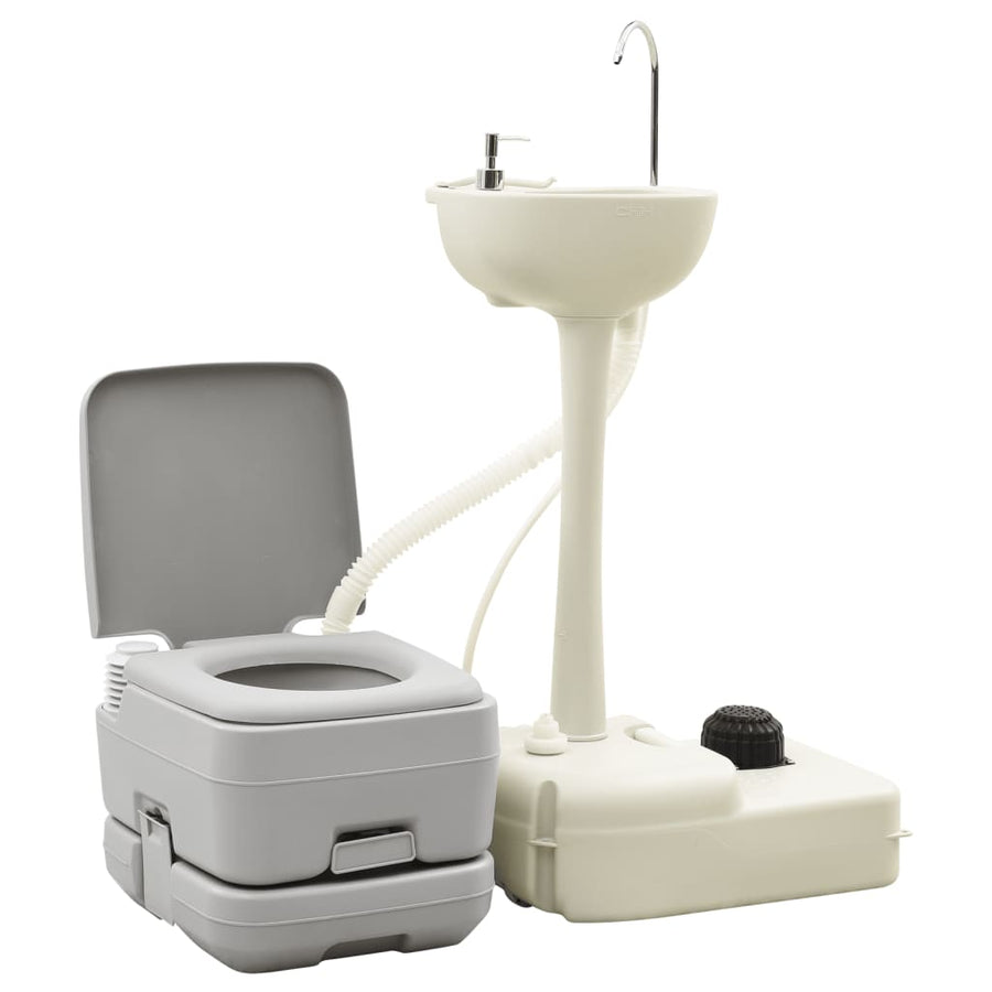 Portable Camping Toilet and Handwash Stand Set with Water Tank