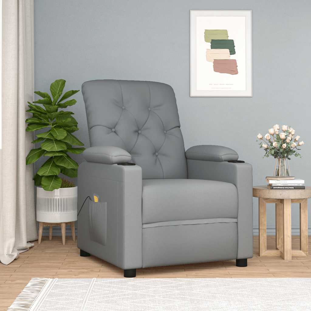 Massage Recliner Chair Light Grey Fabric