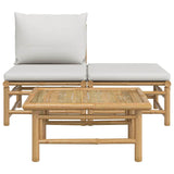 3 Piece Garden Lounge Set with Light Grey Cushions Bamboo - Side View