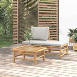 3 Piece Garden Lounge Set with Light Grey Cushions Bamboo