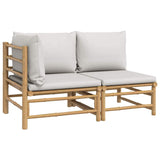 2 Piece Garden Lounge Set with Light Grey Cushions Bamboo - Front View
