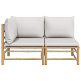 2 Piece Garden Lounge Set with Light Grey Cushions Bamboo - Side View