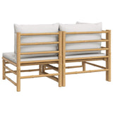 2 Piece Garden Lounge Set with Light Grey Cushions Bamboo - Close-Up Angle